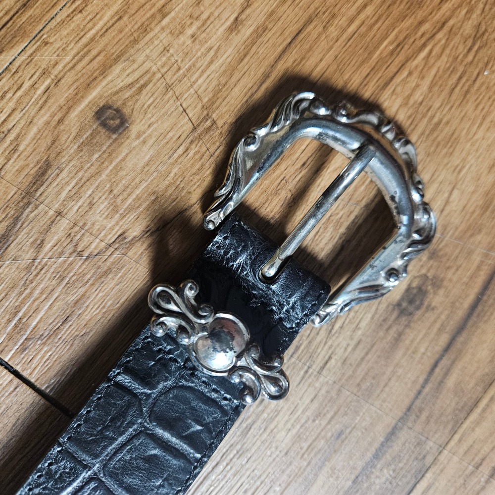 Vintage 1993 Brighton Concho Croc Embossed Leather Belt M Buckle Western 42203 - Picture 9 of 11